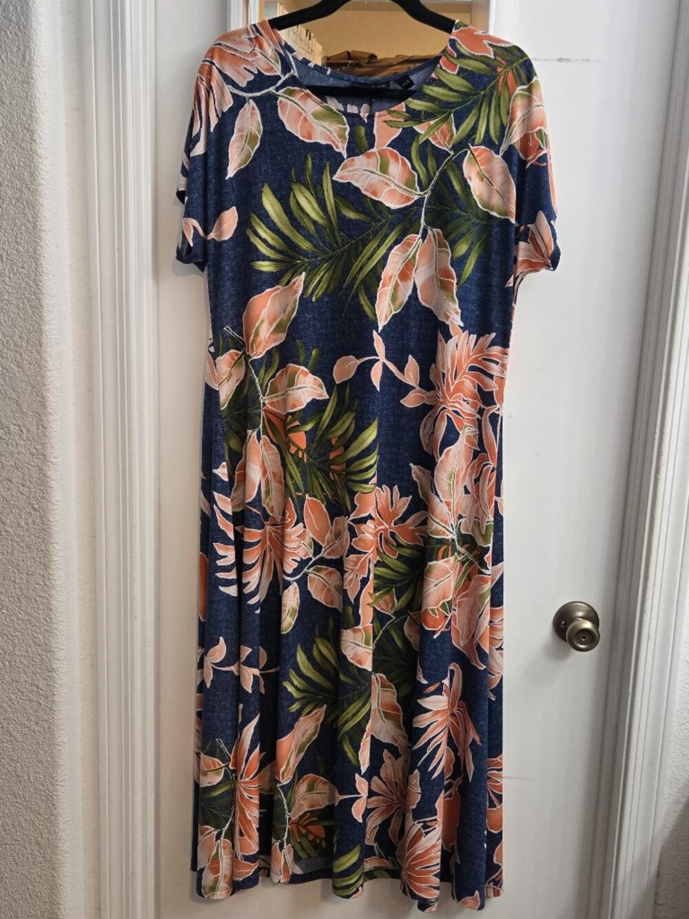 Attitudes by Renée XLP Tropical Floral Swing Dress Blue orange pink